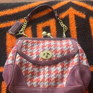 Coach Pink and Cream Houndstooth Satchel